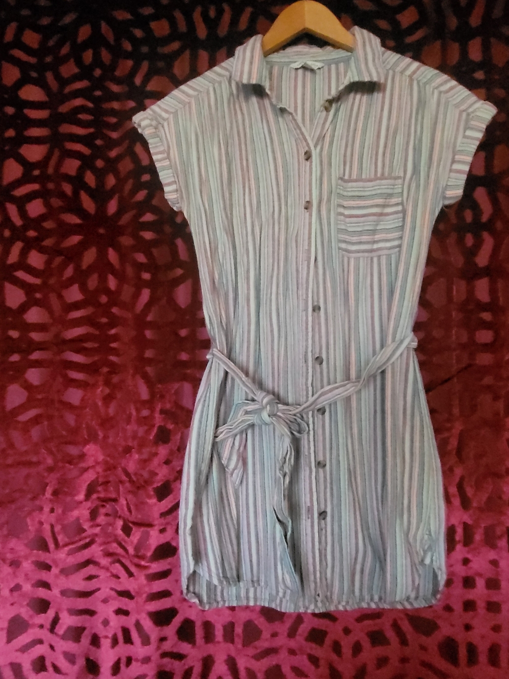 American Eagle Outfitters Pastel Striped Button-Front Mini Dress